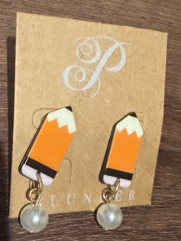 Orange Pencil Dangle Earrings With Pearl Accent 23$